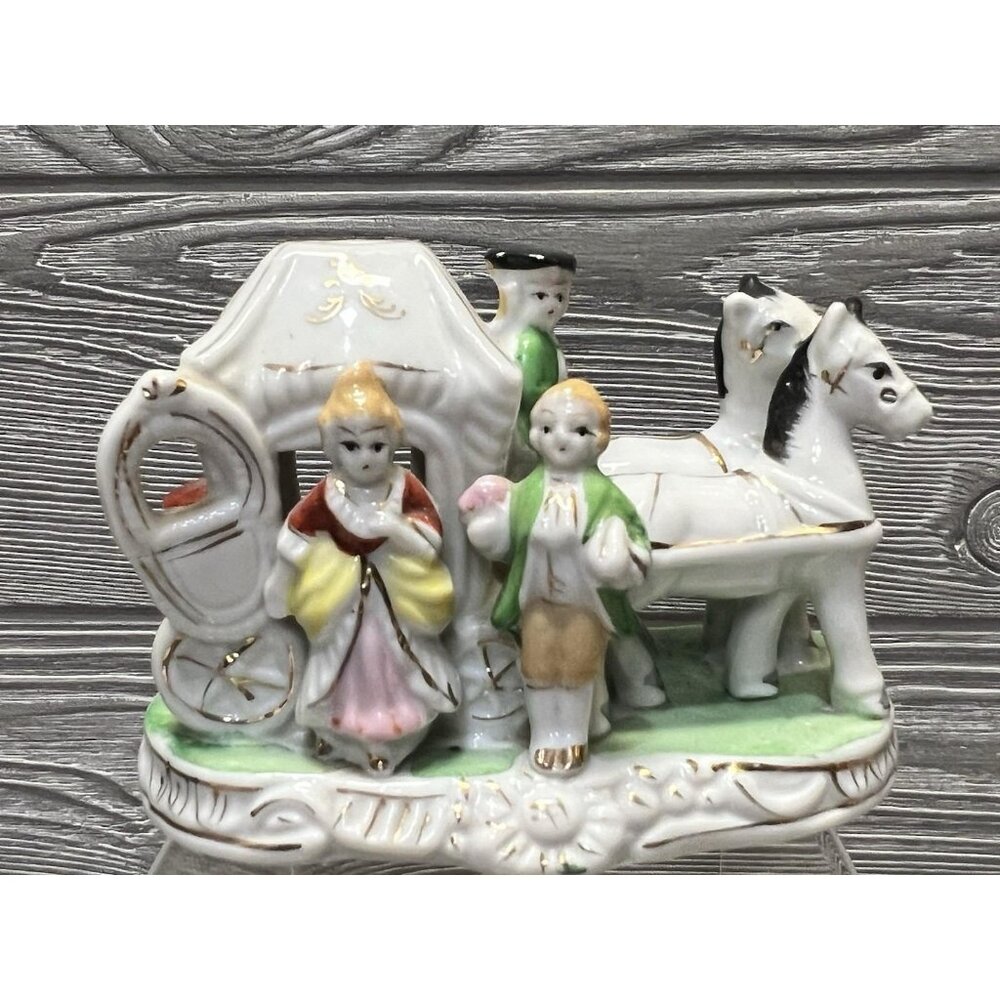 Vintage Porcelain Horses & Carriage Colonial Figurine Japan Midcentury Decor